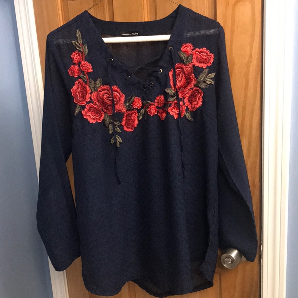 Sheer blue tunic with embroidery